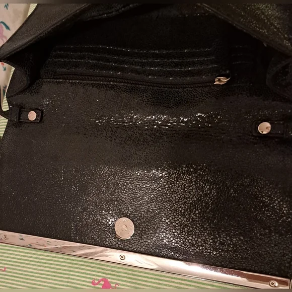 EUC Michael Kors Sparkly Metallic Texturized Black Suede Formal Clutch Purse Bag - Picture 4 of 14